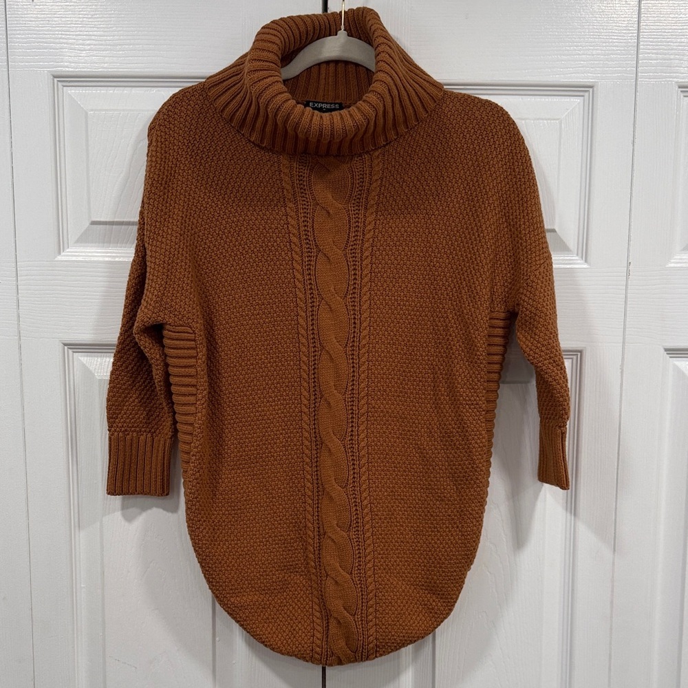 Cozy Cable Knit Turtleneck Sweater - Brown